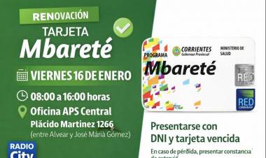 Tarjeta Mbareté: este viernes se realizará la renovación en la oficina de APS Mercedes