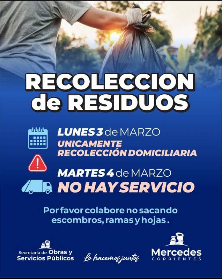 Mercedes : Recolección de Residuos durante el fin de semana largo