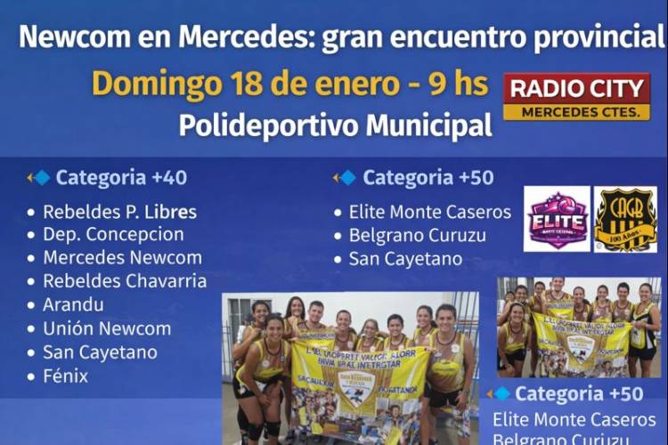 Newcom en Mercedes: gran encuentro provincial este domingo en el Polideportivo Municipal