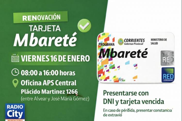 Tarjeta Mbareté: este viernes se realizará la renovación en la oficina de APS Mercedes