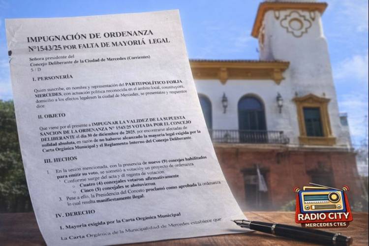 Mercedes: FORJA impugna la ordenanza que declaró la emergencia económica del municipio