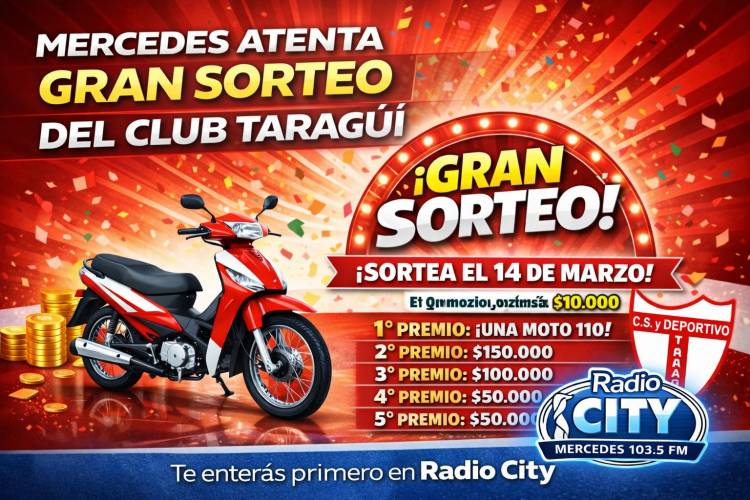 Mercedes participa: Taragüí pone en juego una moto 110 este 14 de marzo