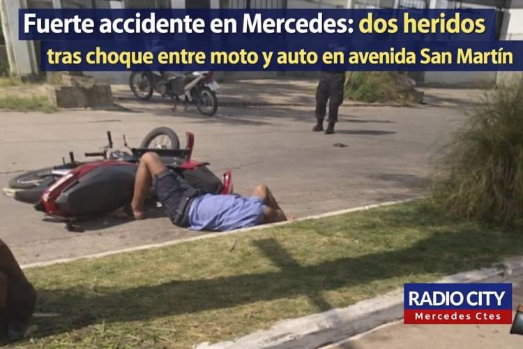 Accidente en Mercedes: dos heridos tras choque entre moto y auto en avenida San Martín  Un grave accidente de trá
